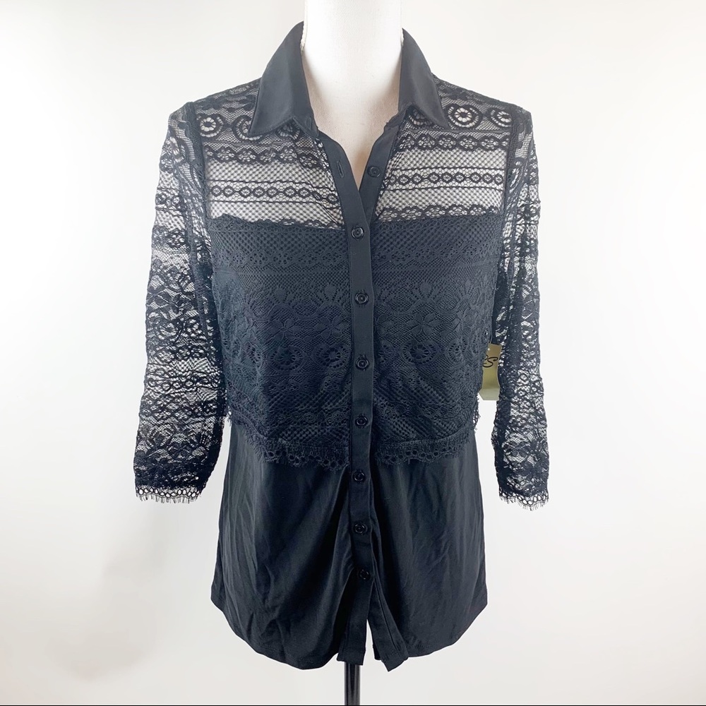 PerSeption Concept Black Lace Blouse Small NWT